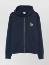 Kenzo Crewneck Sweater With Floral Motif And Hood In Blue