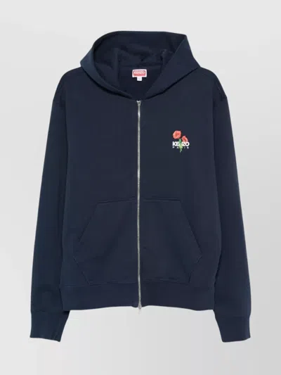 KENZO CREWNECK SWEATER WITH FLORAL MOTIF AND HOOD