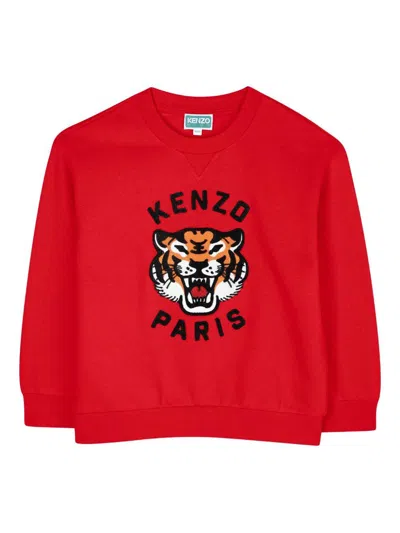 Kenzo Kids' Crewneck Sweatshirt With Tiger Print  In Red
