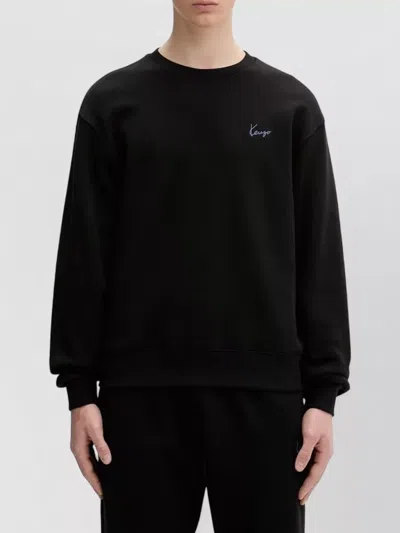 Kenzo Crewneck Top Cuffs Ribbed Hem Detail In Black