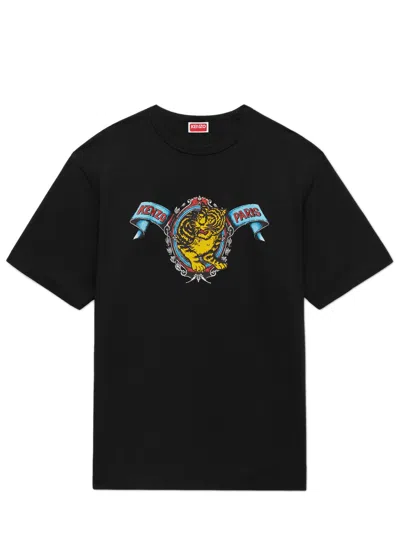 Kenzo Crewneck With Printed Front Panel In Nero