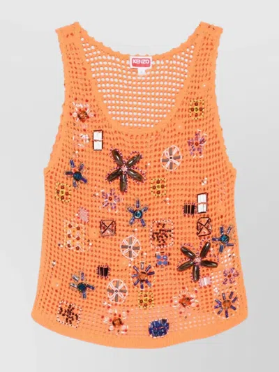 KENZO CROCHET FLORAL SLEEVE DETAIL TOP