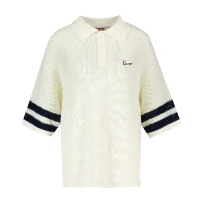 Kenzo Crochet-knit Striped Polo Shirt In Neutral