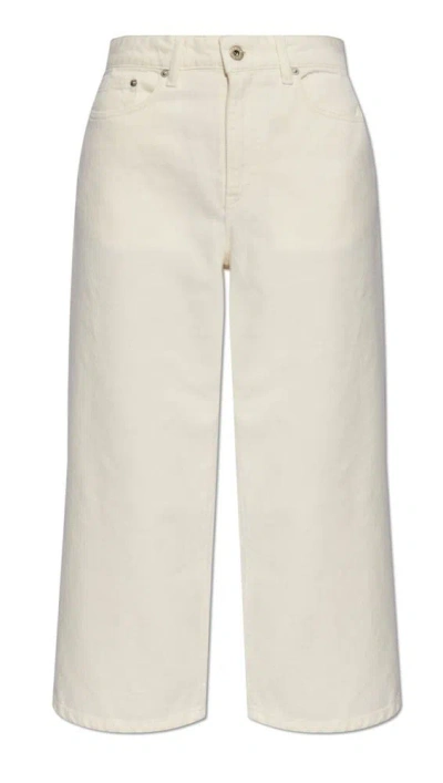 Kenzo Cropped Fit Wide Leg Jeans In White