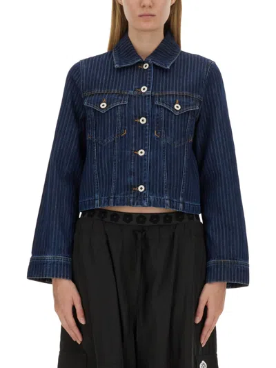 Kenzo Striped Denim Jacket In Navy