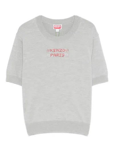 Kenzo Crystal-embellished Short-sleeved Top In Gray