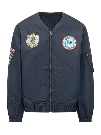 Kenzo Dark Blue Embroidered V Neck Jacket