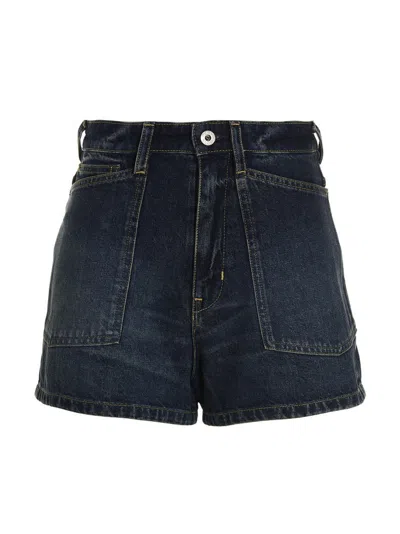 KENZO DARK BLUE LOGO PATCH SHORTS