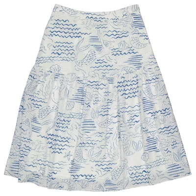 Kenzo Dark Blue Wave Mermaid Print A-line Skirt
