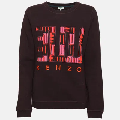 Pre-owned Kenzo Dark Burgundy Multicolor Logo Embroidered Jersey Sweater S