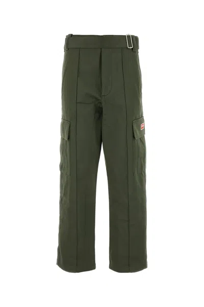 Kenzo Dark Green Cotton Cargo Pant In Dark Khaki