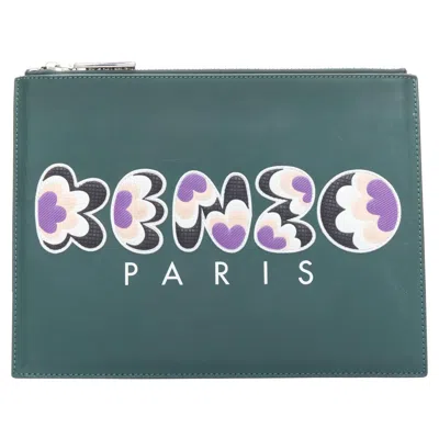 Pre-owned Kenzo Dark Green Purple Debossed Rubber Logo Portfolio Zip Clutch