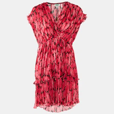 Pre-owned Kenzo Dark Pink Printed Plisse Soft Flared Dress S