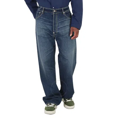 Kenzo Dark Stone Blue Denim Suisen Relaxed Fit Jeans