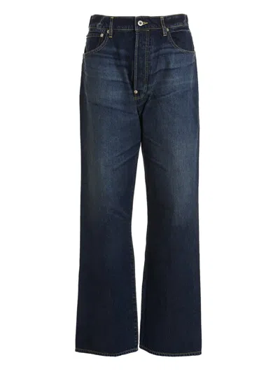Kenzo Dark Stone Blue Denim Suisen Relaxed Fit Jeans