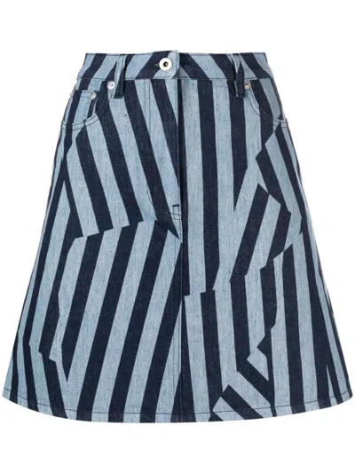 Kenzo Striped Denim Skirt Featuring Pockets In Blue