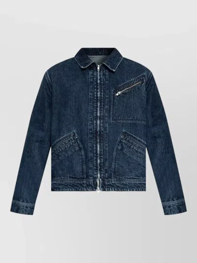 Kenzo Denim Blazer Long Sleeves Chest Zip Pocket In Blue