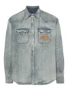 Kenzo Drawn Varsity Denim Shirt In Grey