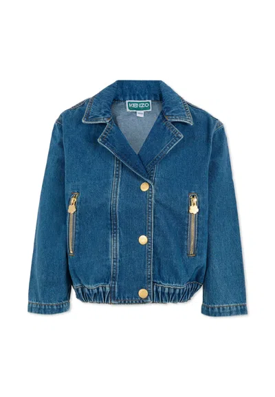 Kenzo Kids' Denim Jacket For Girl With Logo In Blue