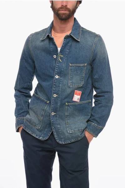 Kenzo Denim Jacket With Pockets In Blue