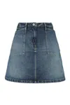 Kenzo Dark Stone Blue Denim Flared Mini Skirt In Navy