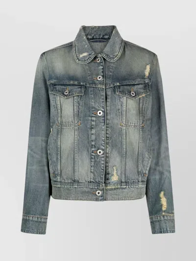 Kenzo Denim Ripped Jacket With Peter Pan Collar In Grey