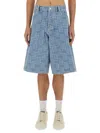 Kenzo Mens Regular-fit Weave-pattern Denim Shorts Bleached Blue Denim In Db Bleached Blue Denim