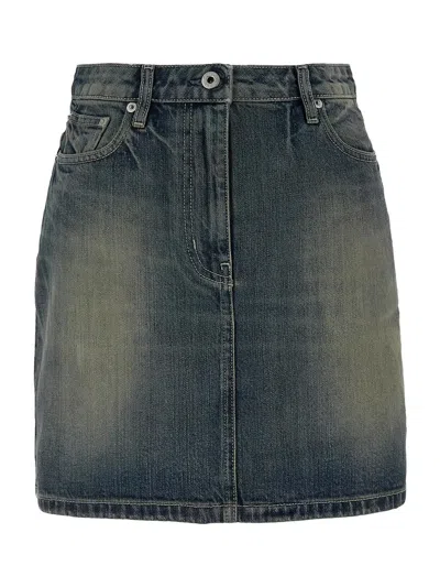 Kenzo Japanese Denim Mini Skirt In Blue