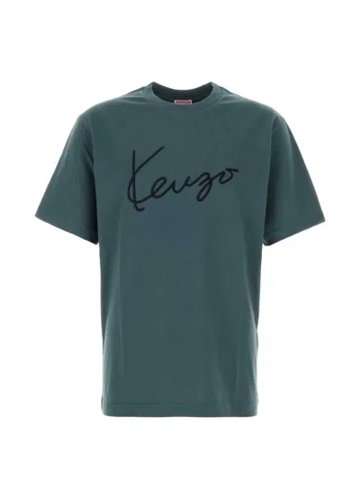 Kenzo Contrasting Logo Cotton T-shirt In Blue