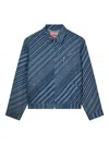 Kenzo Diagonal Stripe Cotton Jacket In Blue