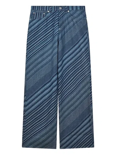Kenzo Diagonal Stripe Cotton Trousers In Blue