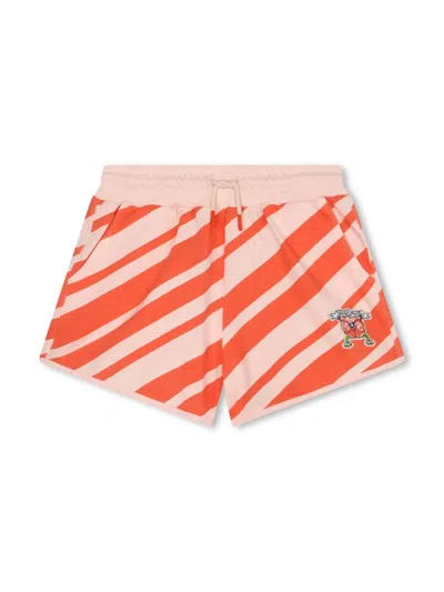 Kenzo Kids' Diagonal-stripe Organic Cotton Shorts In Orange