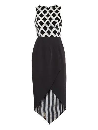 Pre-owned Kenzo Diamond-pattern Asymmetric Dress In Black