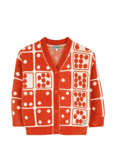 Kenzo Kids' Dice-pattern Knitted Cardigan In Orange