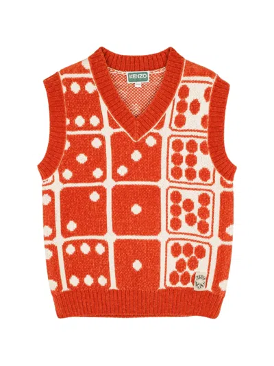 Kenzo Kids' Dice-pattern V-neck Vest In Orange