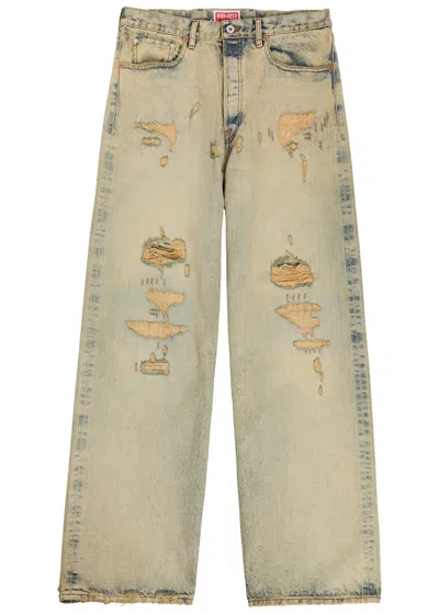 Kenzo Distressed Wide-leg Jeans In Brown