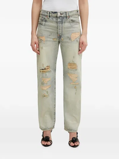 Kenzo Distressed-effect Straight-leg Jeans In Blue