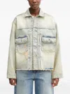 Kenzo Distressed-frayed Denim Jacket In Blue