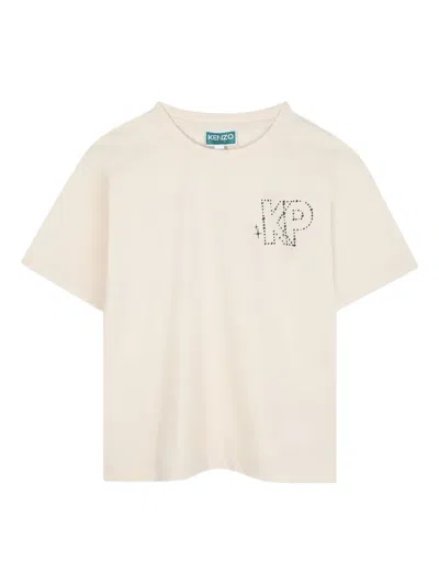 Kenzo Kids' Dotted-logo T-shirt In Neutral