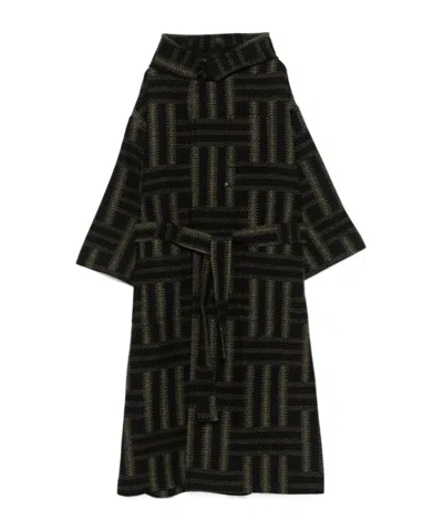 KENZO 'KENZO WEAVE' DOUBLE BREASTED COAT IN VIRGIN WOOL WITH KIMONO SLEEVES