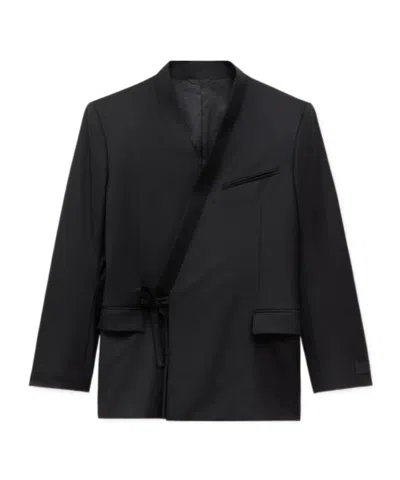 Kenzo Double Breasted Tailored Kimono Jacket In Virgin Wool In Black