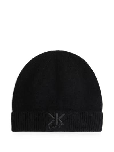 Kenzo Double K Embroidered Beanie Hat In Black