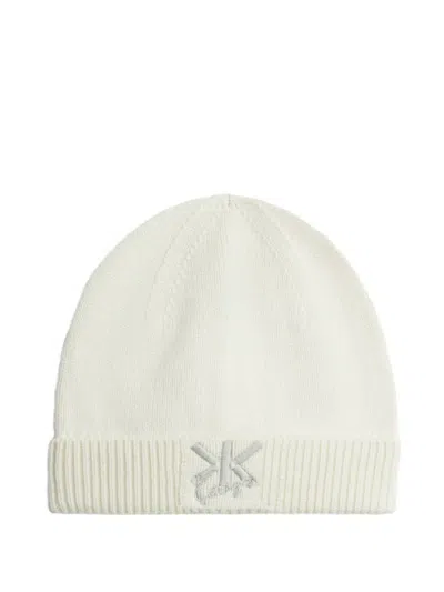 Kenzo Double K Embroidered Beanie Hat In White