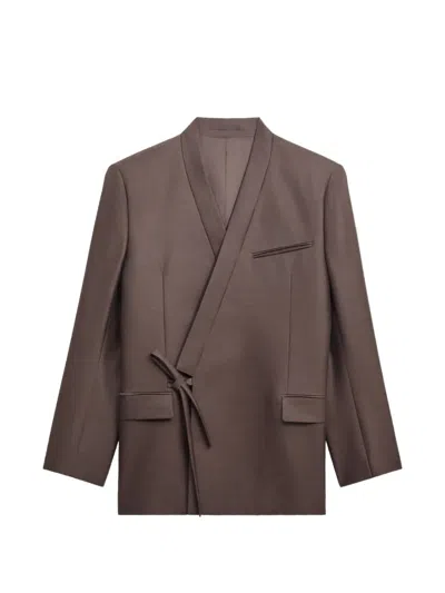 Kenzo Double-breasted Kimono Blazer In Brown