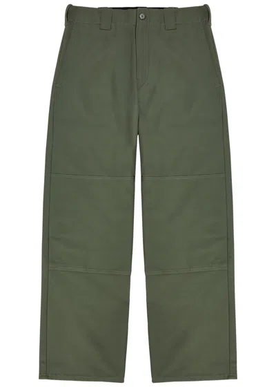 Kenzo Double-knee Cotton-twill Chinos In Green