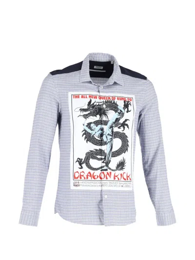 Pre-owned Kenzo Dragon-print Checked Shirt In Blue