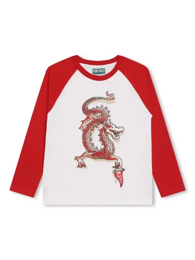 Kenzo Kids' Dragon-print Cotton T-shirt In Red