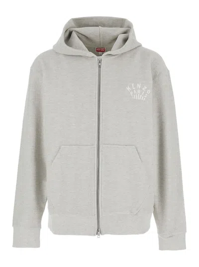 KENZO 'DRAGONFLY' GREY SWEATSHIRT WITH LOGO LETTERING ON THE FRONT AND MAXI LOGO ON THE REAR IN COTTON STR