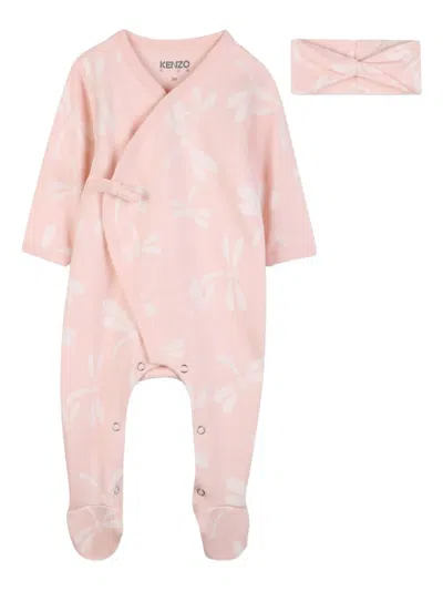 Kenzo Dragonfly-print Babygrow Set In Pink