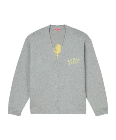 Kenzo Dragonfly Wool Cardigan In Gray